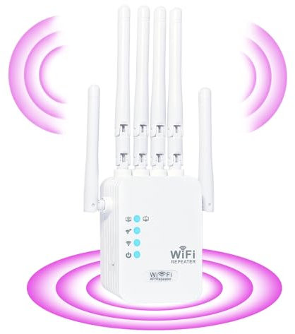 Répéteur WiFi Puissant,Amplificateur de Signal WiFi,avec 6 Antennes Puissantes,2 Ports LAN,Mode Répéteur & Routeur & AP,Répéteur WiFi pour Le Bureau et La Maison,Facile à Installer