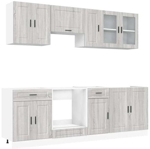 vidaXL 8-TLG. Küchenschrank-Set Kalmar Grau Sonoma Holzwerkstoff, Küchenzeile Einbauküche, Schrank-Set, Unterschrank, Küchenschrank, Hängeschrank