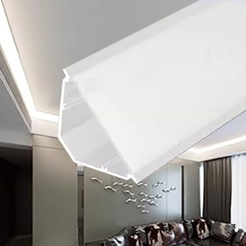XMWOEIX LED-Profil, V-förmiges Lichtleisten-Diffusor-Schienensystem, indirektes LED-Dekorationsbeleuchtungsprofil aus Aluminium, extra breites Theater-Fußleisten-Gipsprofil (weiß, innerer Anschluss)