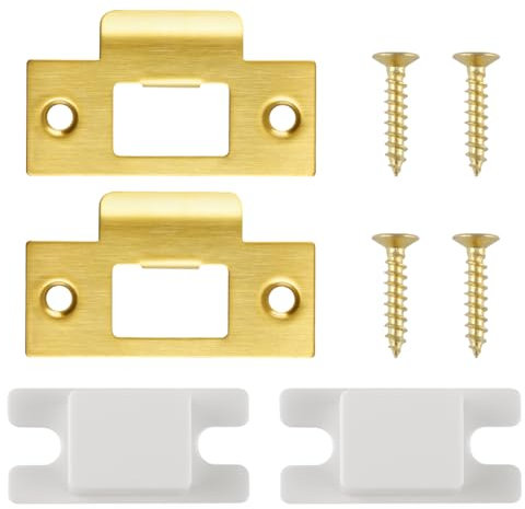 Lotsdonxia Stainless Steel Door Latch Strike Plate – 7 X 4.03cm Durable Lock Plate Scratch-Resistant for Door Frame Door Jamb Secure Locking Systems (Gold)