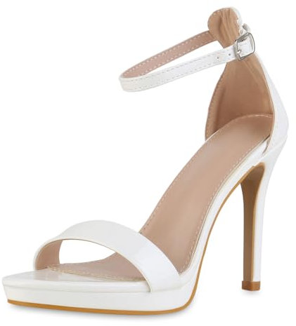 VAN HILL Damen High Heels Stiletto Lack Party Schuhe 216776 Weiss Lack 38