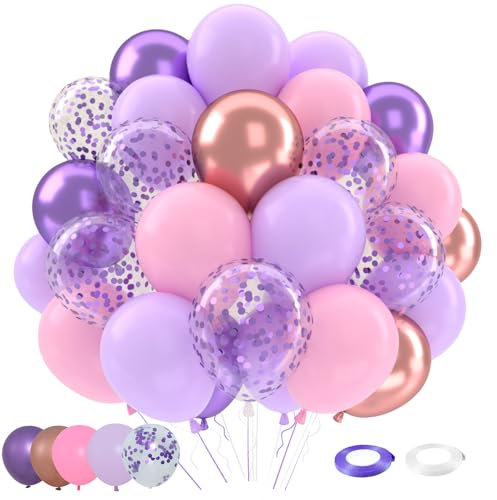 Palloncini Rosa Viola, 52 Pezzi Palloncini Rosa Pastello Viola Metallizzati, Decorazioni Compleanno Bambine Matrimoni Ragazza Donne, Baby Shower Anniversario Principessa Feste Nuziali