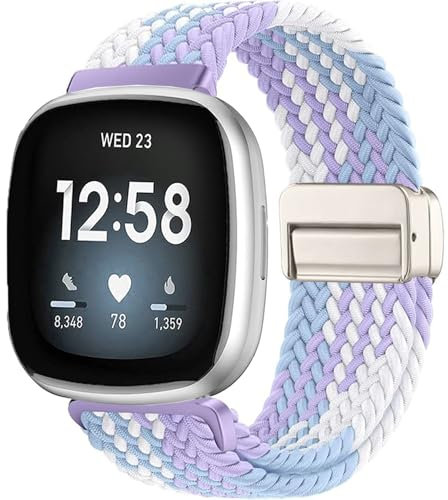 Issinlky Bracelet tressé nylon pour Fitbit Versa 3/Versa 4, bracelet élastique pour Fitbit Sense 2/Sense Smartwatch