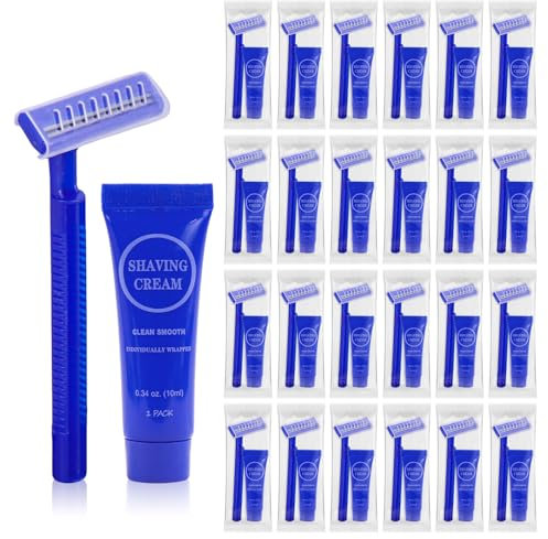 Lot de 30 rasoirs de voyage avec crème à raser, crème à raser lisse de 9,6 g pour homme, rasoir jetable à double lame adapté pour les voyages, les affaires, les invités, les hôtels, les associations