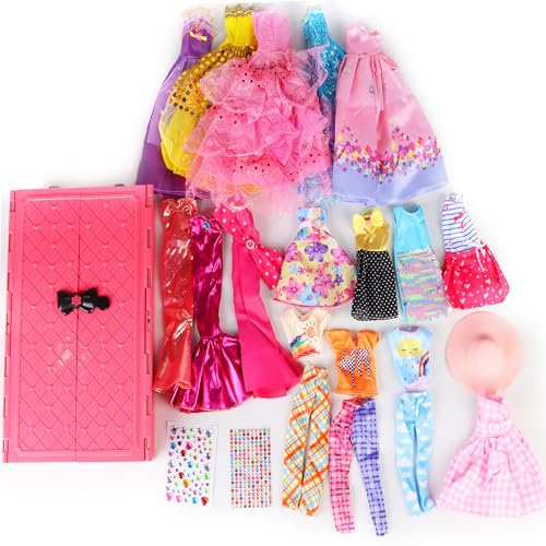 Charmofun 86 Kleidung für Puppen, Kleidung Schmuck Zubehör Kleiderschrank für 11.5 Zoll Puppen, Dress Up Set mit Hochzeitskleid Kleider Oberteile Hosen Taschen Schuhe, Geschenk Spielzeug für Mädchen