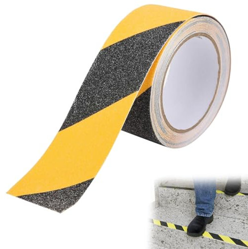 ZXNJA Cinta adhesiva antideslizante de 10 m x 5 cm, para marcar el suelo, para interiores y exteriores, color negro y amarillo