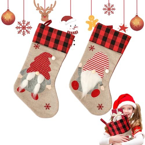 JXAXD 2 Stück Nikolausstrumpf Groß, Weihnachtssocken Zum Aufhängen, Nikolausstiefel Zum Befüllen, Nikolausstrumpf Jute, Nikolaus Schuh Zum Befüllen Decoration für Kamin, Wand, Treppe, Weihnachtsbaum