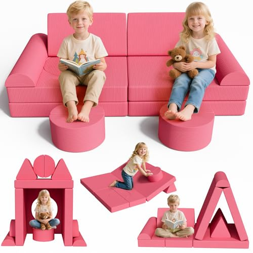 MAMIZO Spielsofa Cord, 15PCS Modul Kindersofa-Bausteine, Modulare Kinderspielcouch, Spielsofa für Kinder, Kindercouch Aufklappen Oeko-TEX, kreatives Spielen für Kuschelecke im Kinderzimmer (Rosa)