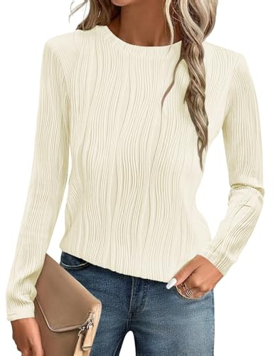 Gemulate Womens Blouses Ladies T-Shirts Fall Winter Trendy Dressy Tops Long Sleeve Striped Jumper B Apricot S