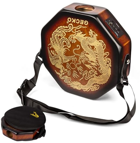 GECKO Achteckige Cajon-Trommel, tragbares Hand-Percussion-Instrument mit abnehmbarem Gurt und Tragetasche, Korpus aus Birkenholz und sattem Klang (integrierter Tonabnehmer)