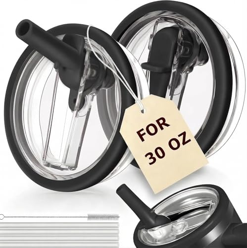 30oz Leakproof Replacement Lid forStanley Cup ProTour H2.0 Quencher, 2 Pack Flip Straw Tumbler Lid with Spill Proof StrawCover for Travel, Gym, Daily (Black)