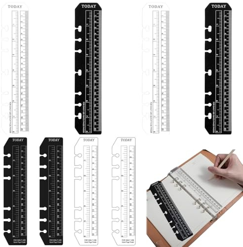 8-Stück Lesezeichen Lineal Set – A5 & A6 Seitenmarker für Notizbücher, Kalender & DIY Planer – Kunststoff Page Finder Lineal in Schwarz und Transparent – Reißfest, Wasserdicht & Stylisch – P