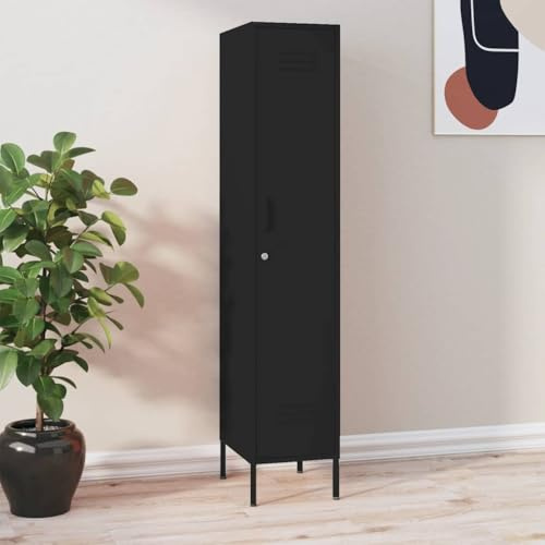 Ziaphsol Schließfachschrank Schwarz 35x46x180 cm, Stahl Metall Spind mit 4 Einlegeböden, abschließbarer Aufbewahrungsschrank für Büro, Garage, Werkstatt