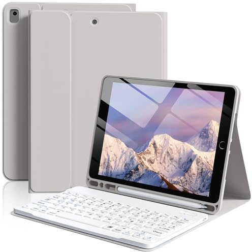 BFGTSJF Tastatur Hülle für iPad 10.2 Zoll 9./8./7. Gen QWERTZ, Grau | für iPad 10.2 Zoll 2021/2020/2019, iPad Air 3rd / Pro 10.5, Magnetisch Abnehmbarer Tastatur, Weiche TPU Rückseite hülle