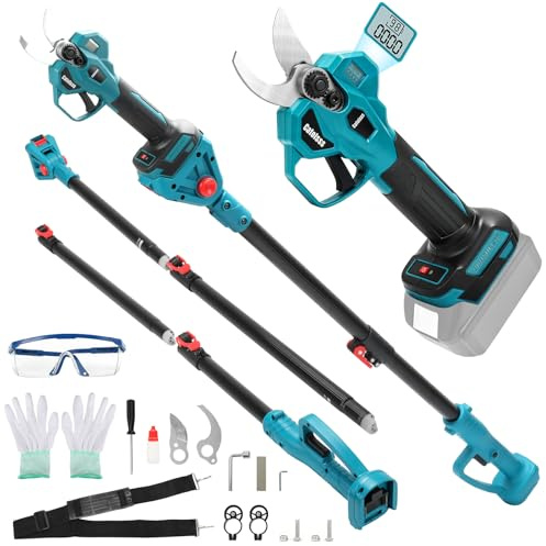 Coupe-branches sans fil compatible avec batterie Makita 18 V, ouverture 32 mm, diamètre de coupe max. 45 mm, avec barre de rallonge de 2 m, affichage numérique LCD, pour couper des arbres et des