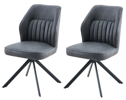 Hela Tische, 2er Set Esszimmerstuhl Drehstuhl Prizzi, Kunstleder Anthrazit, Dickes Rückenpolster, 360° drehbar, Oval-Rohr-Gestell, 120kg belastbar