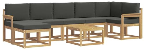 vidaXL Outdoor-Sofagarnitur 8 pcs Weiß und Anthrazit Polyester, Modernes Garten-Sofa-Set, Flexible Sitzgelegenheiten, Akazienholz, Lounge für Poolbereich, schnell zusammengebaut