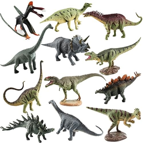 LUKIUP 12PCS Gros Figurine Dinosaure, 12 Pièces Figurines Réalistes, Tyrannosaure Rex, Triceratops, Jeux Éducatifs Cadeaux pour Garçons Filles