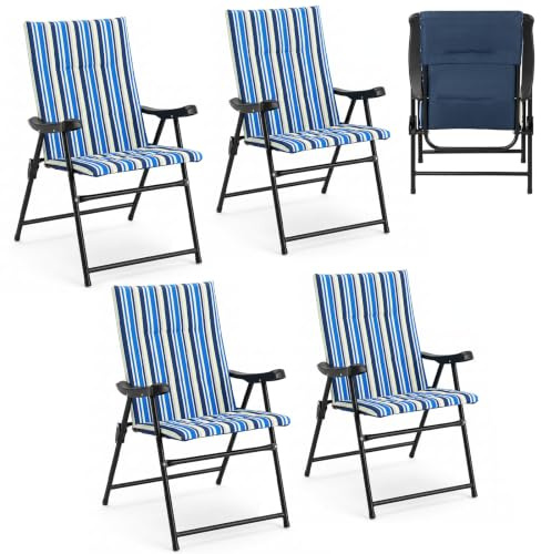 COSTWAY Set of 2 Foldable Beach Chairs, High Back Padded Camping Chairs (4)