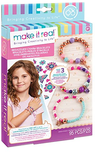 Make It Real Verziertes Armband-Bastelset mit Anhängern und temporären Tätowierungen für Kinder – DIY Schmuck – Kunst- und Bastelarbeiten für Kinder
