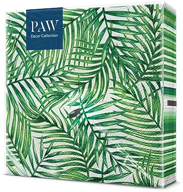 PAW - Servietten 3-lagig (33 x 33 cm) I 20 Stück I Perfekt für Geburtstage, Partys, Hochzeiten, Kommunion und Feiern I Papierservietten Bunt - Tropische Blätter I Farbe: Tropical Leaves