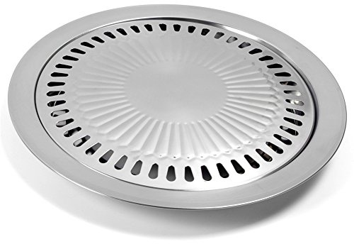 Korean BBQ Grill Pan Stainless Steel Round Stovetop Pan 11.81 In