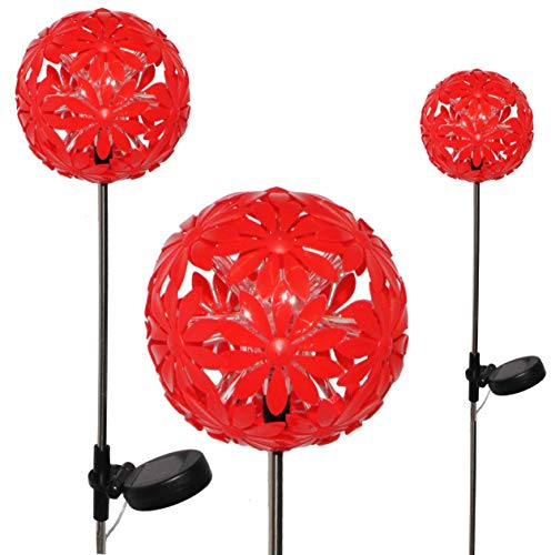 alles-meine.de GmbH 3 TLG. Set Solar LED Leuchte - Kugelleuchte - Blüte & Blume - ROT - Licht - Solarblüte - Garten Wetterfest für Außen - Figur & Gartendeko Solarleuchte Solar..