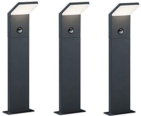 3er Set Außen Sockelleuchten Aluminium Anthrazit mit Bewegungsmelder, Höhe 50cm