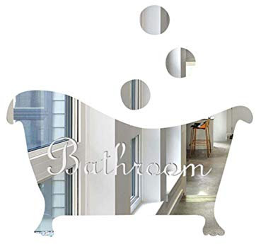 dragonaur 3D Mirror Wall Sticker Bathtub Shape Bathroom Door Entrance Sign Wall Decals Home Decor Silver