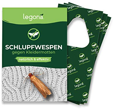 Legona® Schlupfwespen gegen Kleidermotten | 3 Karten à 5 Lieferungen | Effektiv Kleider Motten bekämpfen | Alternativer Mottenschutz für Kleiderschrank, Mottenfalle Kleidermotten, Mottenspray