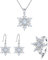 EVER FAITH Schneeflocke Schmuckset 925 Sterling Silber Klar CZ Winter Schnee Anhänger Halskette Haken Ohrringe Einstellbar Ring Set