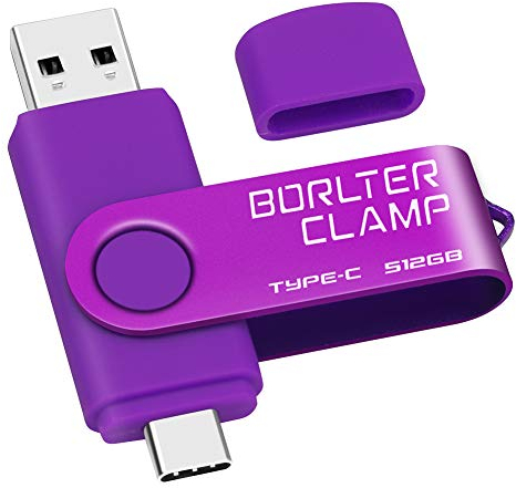 Clé USB Type C 512 Go, BorlterClamp Mémoire Stick Double Connecteur USB C 3.0 U Disque Flash Drive pour Smartphone Android Samsung S10/S9, Huawei Honor, etc., Tablette et Ordinateur (Violet)
