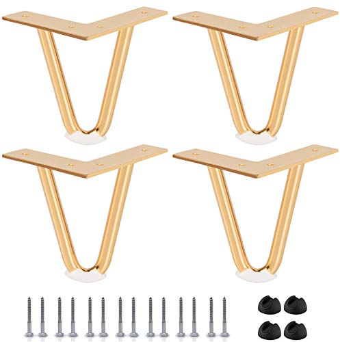 Btowin 8 inch Hairpin Legs, 4Pcs Heavy Duty Metal Furniture Legs with Rubber Floor Protectors & Screws for Home DIY Projects TV Stand Sofa Cabinet - Gold