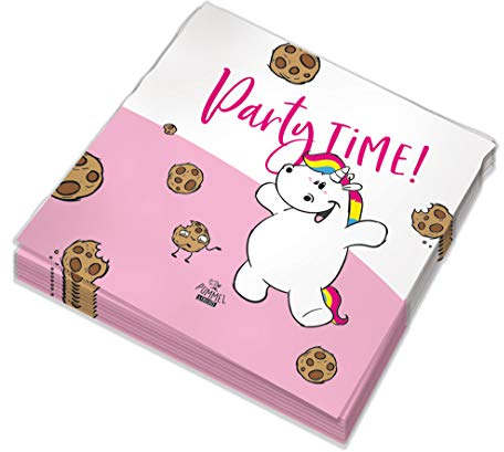 KarnevalsTeufel Vaisselle de fête Pummeleinhorn Pummel & Friends - Assiettes en carton mignonnes roses et blanches - Idéales pour les anniversaires (serviettes)