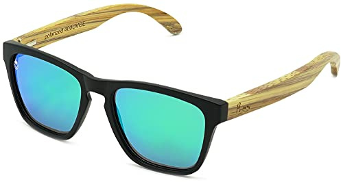 Phieres Phiabolus - Sonnenbrille für Damen und Herren in Schwarz/Grün mit Holzoptik