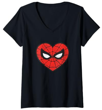 Damen Marvel Spider-Man Heart T-Shirt mit V-Ausschnitt