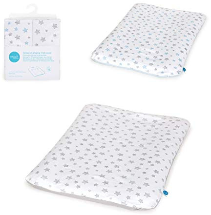 Ceba Baby Housse pour matelas à langer Lot de 2 housses de matelas à langer Housse pour matelas à langer souple de 50 x 70 cm avec fermeture éclair Coton très épais Étoiles grises + étoiles