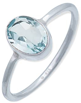 mantraroma Ring 925 Silber Damen blau Topas Edelstein blau schlicht modern