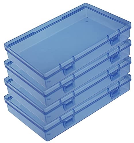 Goodma 4 Pieces Rectangular Plastic Boxes Empty Storage Organizer Containers with Hinged Lids for Small Items and Other Craft Projects (180 x 110 x 30 mm, Blue)