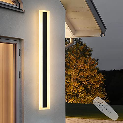 HMAKGG LED Lange Wandleuchte Aussen, 150CM Villa Wandlampe Dimmbar, IP65 Wasserdicht Aussenlampe Wand mit Fernbedienung, Schwarze Ausenbeleutung Hauswand für Garten Treppenhaus, 82W,3000-6000K