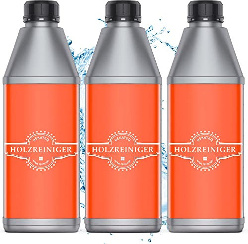 Holzreiniger und Holzentgrauer 3x 1L farblos I Holzboden-Reiniger für vergrautes Hartholz Innen & Außen I Parkettreiniger, Terrassenreiniger, Holzmöbel -Reiniger & WPC Reiniger - BEKATEQ BE-415
