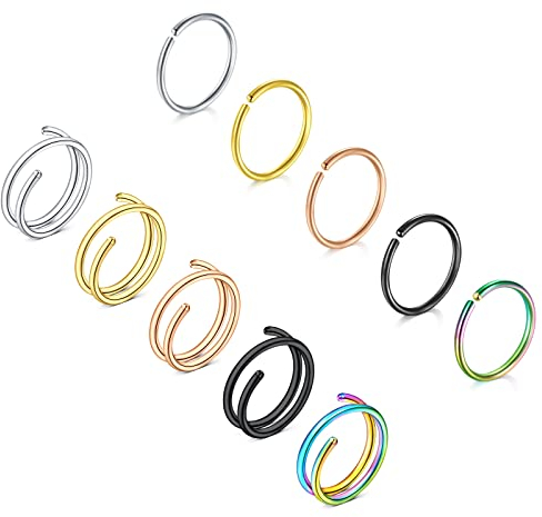 AceFun 20G 0.8MM Nose Hoop for Women Nose Ring for Girls Jewelry Piercing Ring Nostril for Piercing Hoop Ring Silver Black Blue Rose Gold Rainbow
