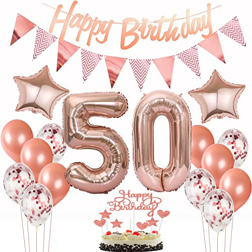 deko 50. geburtstag frauen deko rosegold ,ballon 50. geburtstag kuchen deko luftballon 50 rosegold Tortendeko 50 Geburtstag girlande banner geburtstagsdeko 50 jahre Tortendeko
