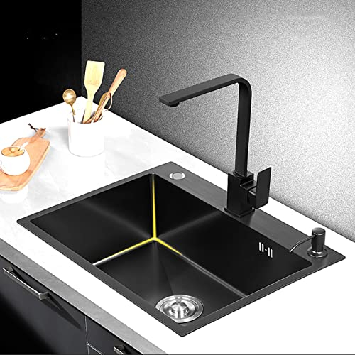 Yadlan Fregadero Cocina Bajo Encimera INOX, Fregadero Cocina 50x40 Un Seno, Fregaderos PequeñOs Baratos, Fregaderos De Acero Inoxidable con 2 Agujeros De Montaje, Fregadero Negro 1 Seno