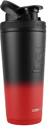 Ice Shaker Insulated Stainless Steel Shaker Bottle | 26oz, Red/black | Cold for 30+ Hours | Insulated Cup with Twist-on Agitator | Odor-Free Bottle for Protein Shakes, Water, Smoothies, Cocktails