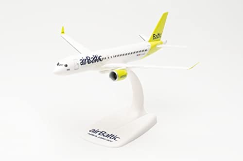 herpa Aeromodello Airbus A220-300 AirBaltic scala 1:200 - Snap-Fit, aeromodello, modello di aereo per collezionisti e hobbisti, miniatura deco, modello a innesto con supporto in plastica