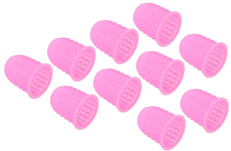 PATIKIL 0.67 10Pack Gummi Fingerspitze Silikon Daumen Fingerkuppen Schutz Abdeckungen Schutzpolster Fingerhut für Büro Zählen Sortieren Nähen Mittel Größe Rosa