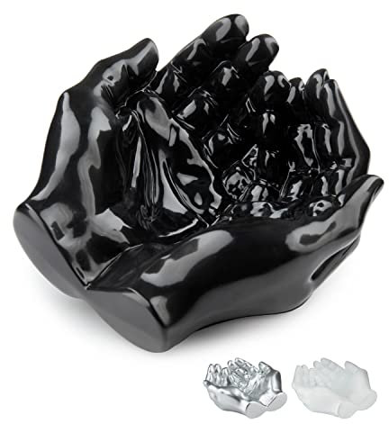 Tapeera Hand Shaped Succulent Planter Pot - Crystal Holder Display - Air Plant Holder Hand Planter - Giving Hands Sculpture Decor - Key Holder Bowl Ring Dish Trinket Dish - Candle Holder (Black)