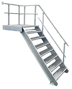 Podesttreppe / 7 Stufen + Podest Stahltreppe mit Geländer rechts/Stufenbreite 100cm / Geschosshöhe 120-160cm