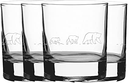 Vaso de whisky con patrón de oso grabado, juego de cuatro vasos de 11 onzas/340 ml, grabado con láser en el Reino Unido, regalo para él, papá, abuelo, tío, día del padre, cumpleaños